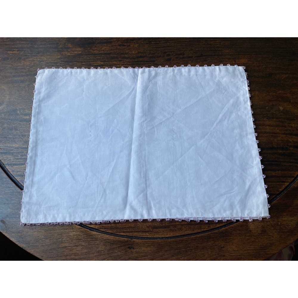 Pottery Barn 2 Placemats White Cotton Double Sided19"x14"Lavender Beads Trim New